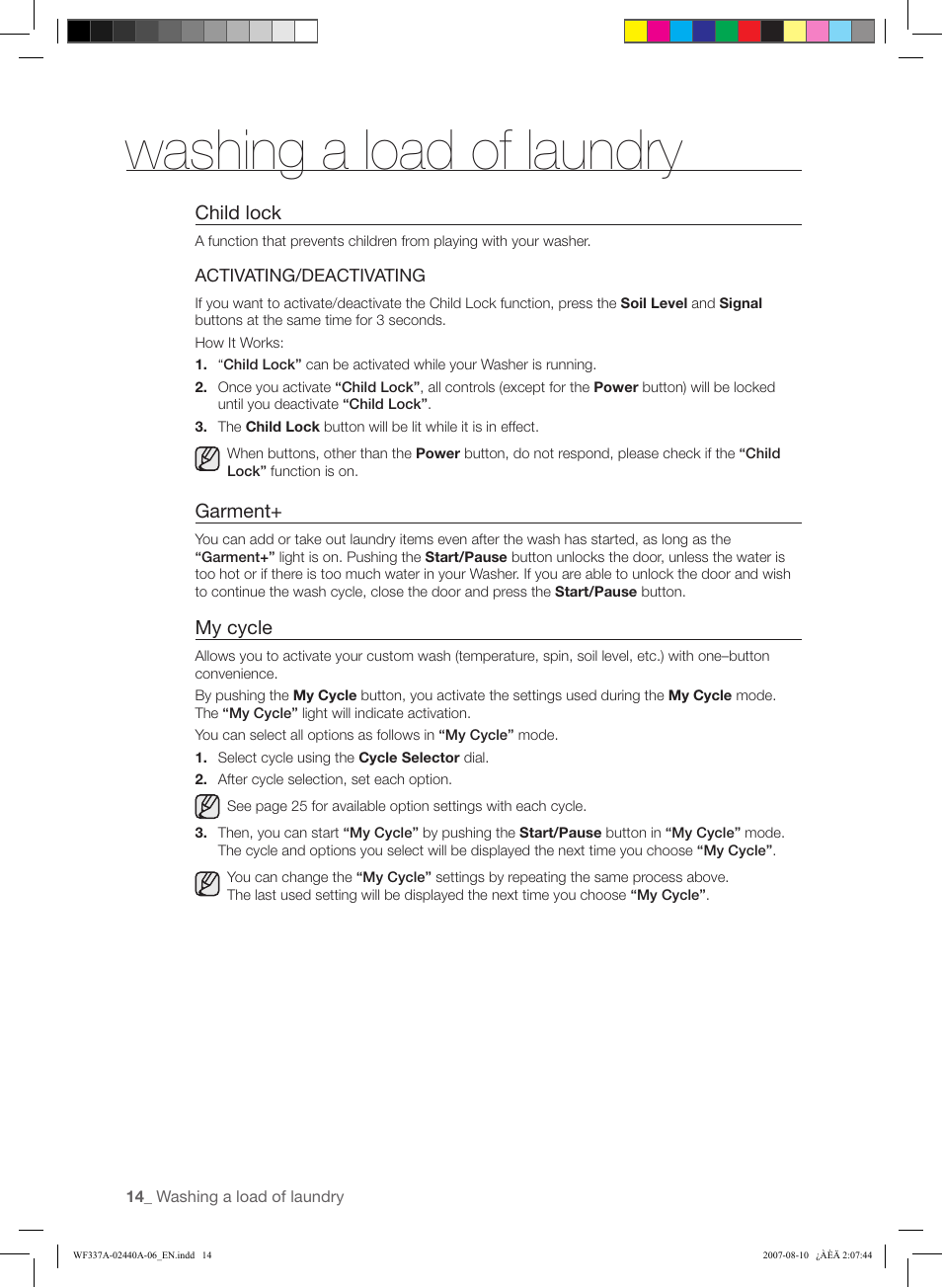 Washing a load of laundry | Samsung WF337AAW-XAA User Manual | Page 14 / 88