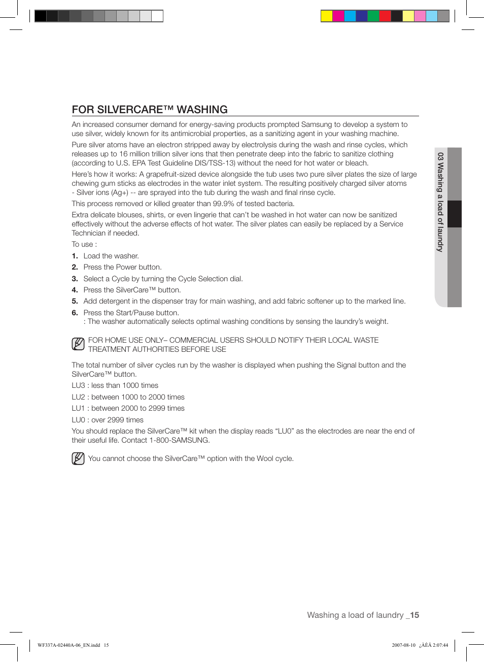 For silvercare™ washing | Samsung WF337AAW-XAA User Manual | Page 15 / 88