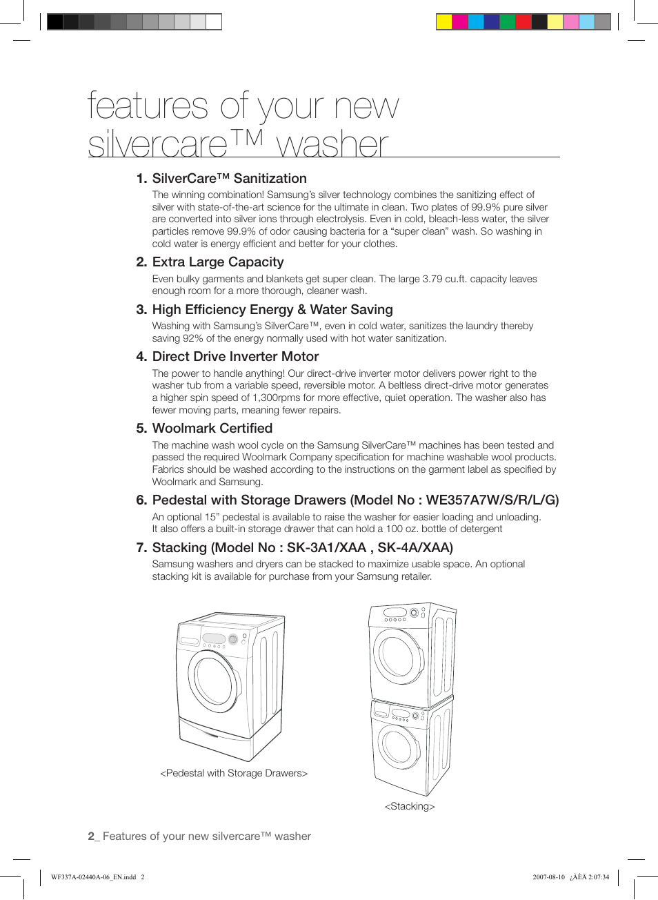 Features of your new silvercare™ washer | Samsung WF337AAW-XAA User Manual | Page 2 / 88