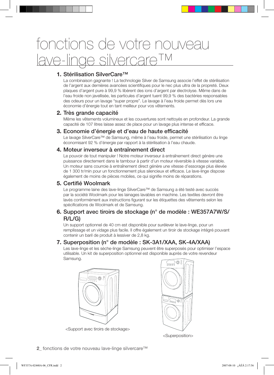 Fonctions de votre nouveau lave-linge silvercare | Samsung WF337AAW-XAA User Manual | Page 30 / 88