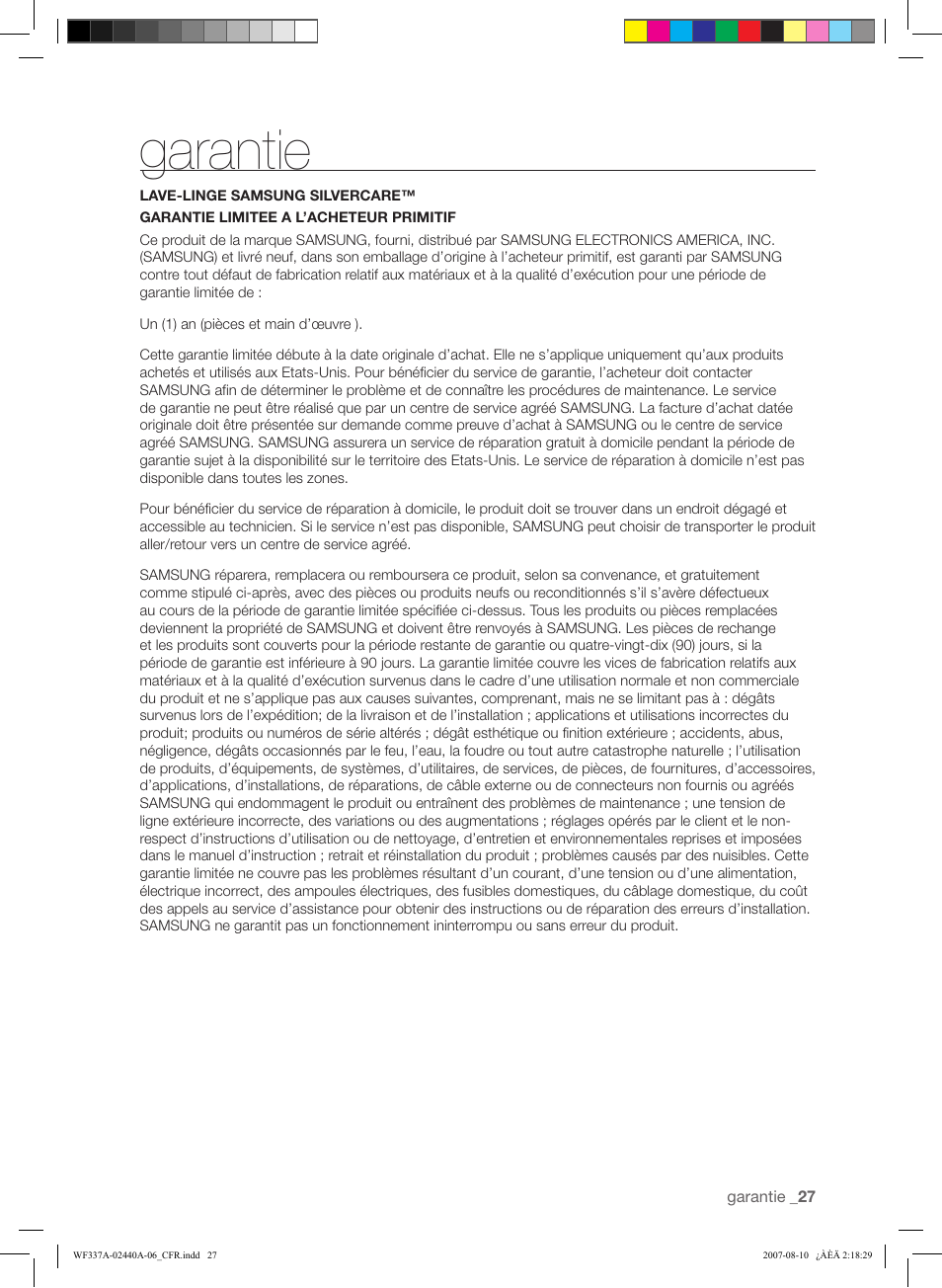 Garantie | Samsung WF337AAW-XAA User Manual | Page 55 / 88