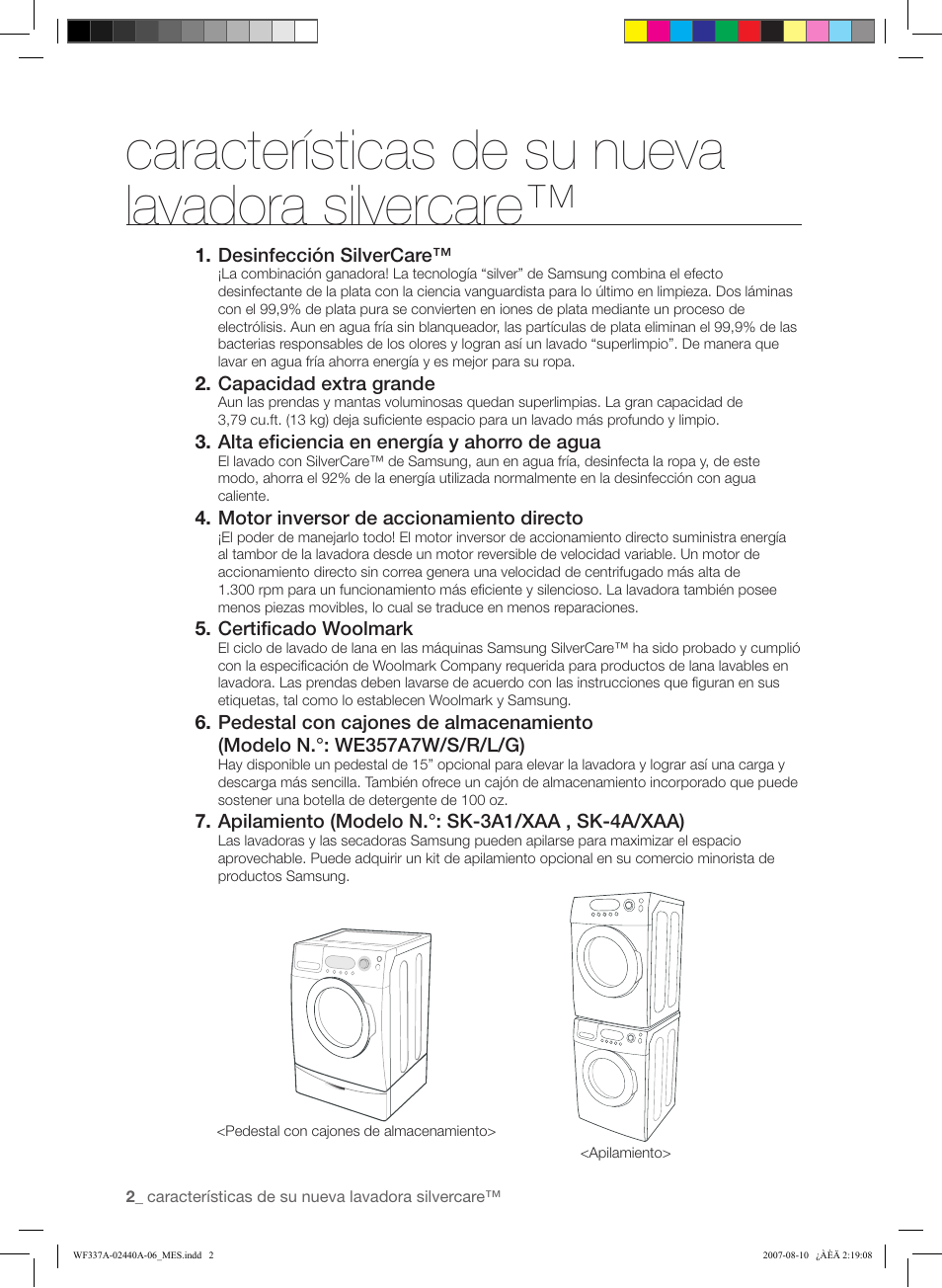 Características de su nueva lavadora silvercare | Samsung WF337AAW-XAA User Manual | Page 60 / 88