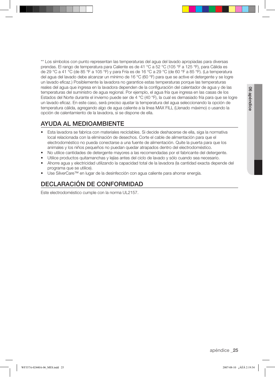 Ayuda al medioambiente, Declaración de conformidad | Samsung WF337AAW-XAA User Manual | Page 83 / 88