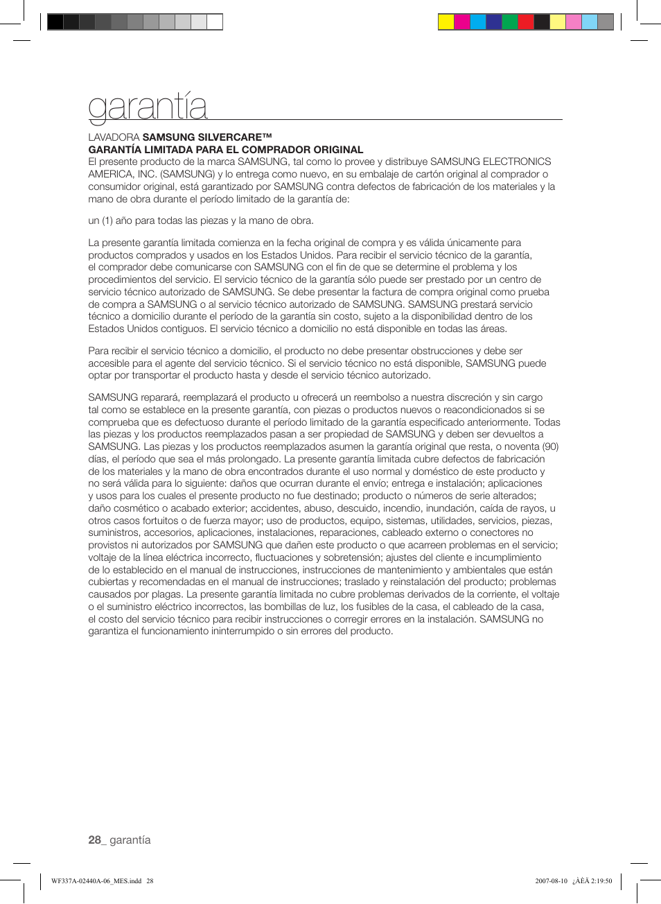 Garantía | Samsung WF337AAW-XAA User Manual | Page 86 / 88