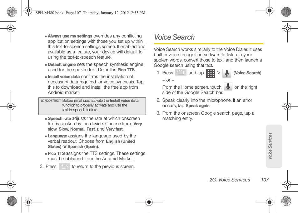 Voice search | Samsung SPH-M580ZKASPR User Manual | Page 121 / 236