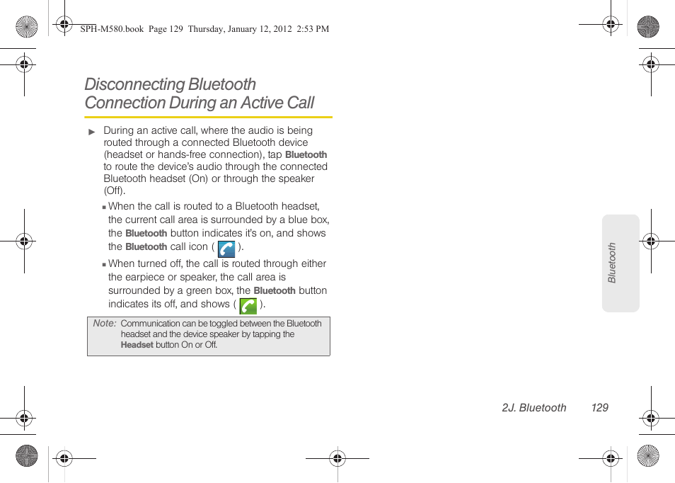 Disconnecting bluetooth connection | Samsung SPH-M580ZKASPR User Manual | Page 143 / 236