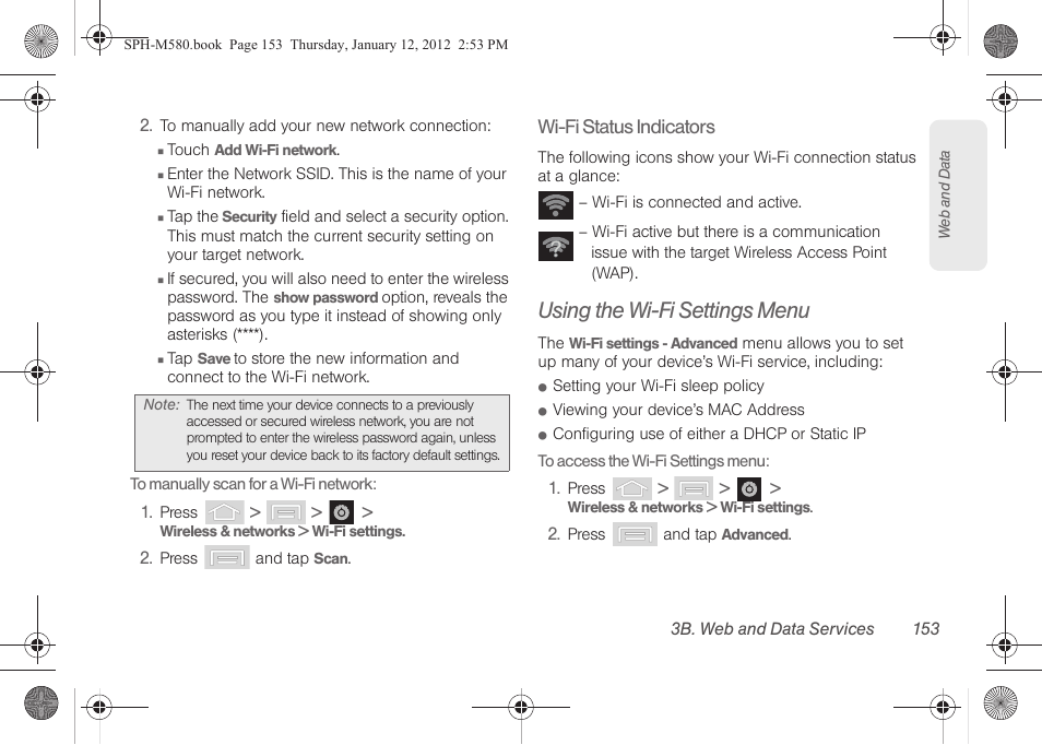 Using the wi-fi settings menu | Samsung SPH-M580ZKASPR User Manual | Page 167 / 236
