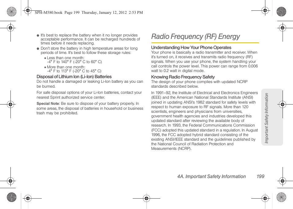 Radio frequency (rf) energy | Samsung SPH-M580ZKASPR User Manual | Page 213 / 236