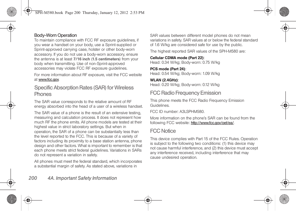 Fcc radio frequency emission, Fcc notice | Samsung SPH-M580ZKASPR User Manual | Page 214 / 236