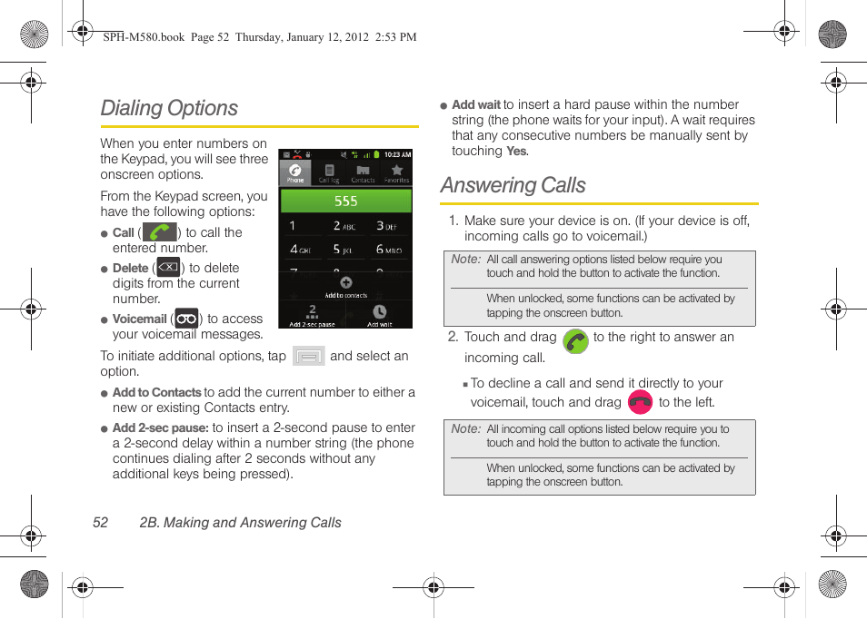 Dialing options, Answering calls | Samsung SPH-M580ZKASPR User Manual | Page 66 / 236