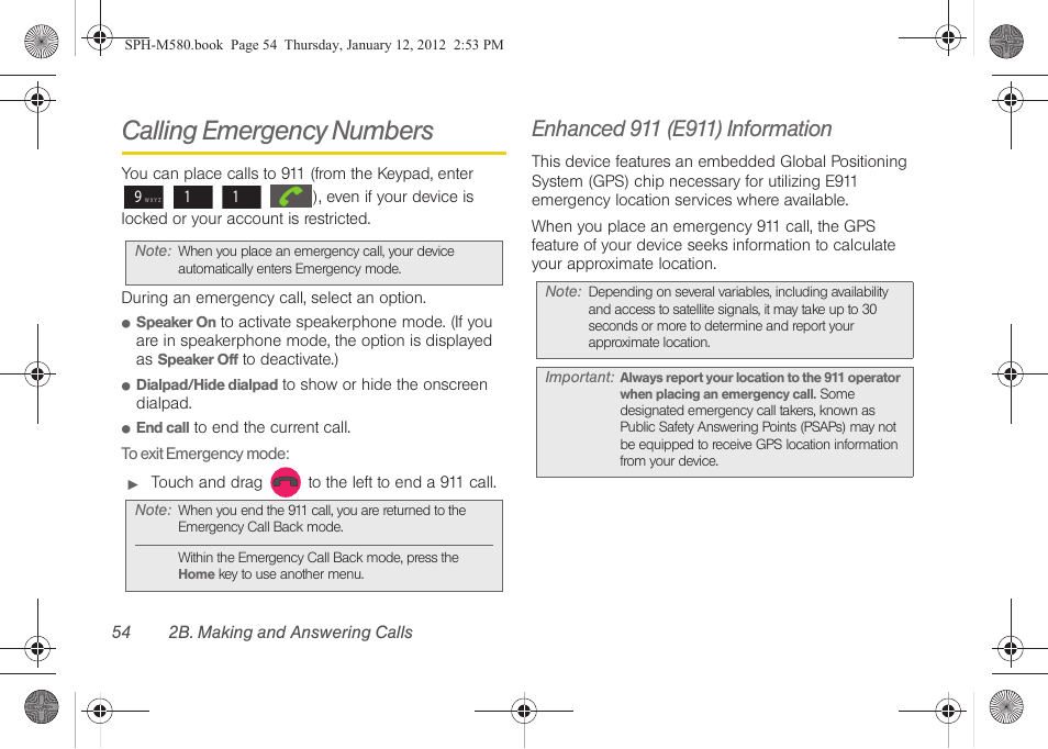 Calling emergency numbers, Enhanced 911 (e911) information | Samsung SPH-M580ZKASPR User Manual | Page 68 / 236