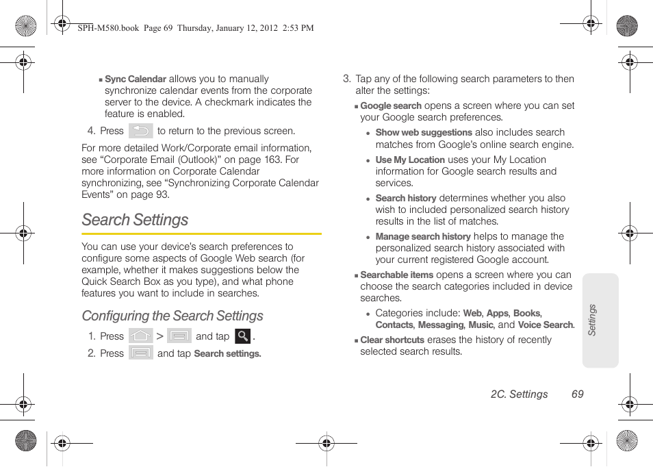 Search settings, Configuring the search settings | Samsung SPH-M580ZKASPR User Manual | Page 83 / 236