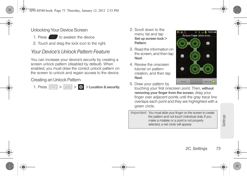 Your device’s unlock pattern feature | Samsung SPH-M580ZKASPR User Manual | Page 87 / 236