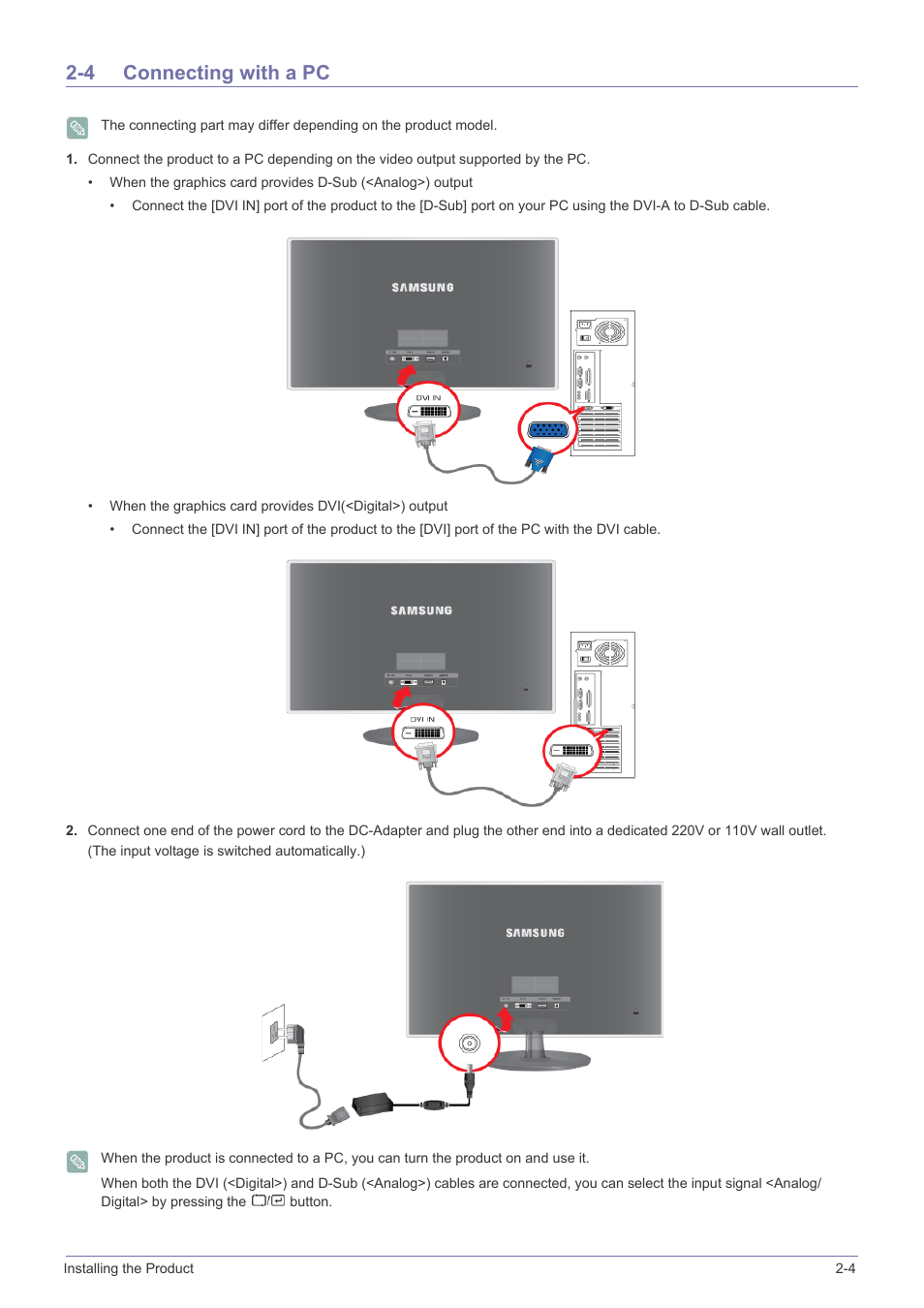 4 connecting with a pc, Connecting with a pc -4 | Samsung LS22EFVKUV-ZC User Manual | Page 15 / 43
