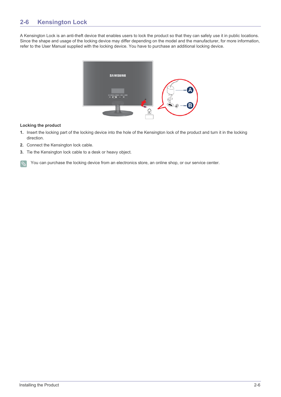 6 kensington lock, Kensington lock -6 | Samsung LS22EFVKUV-ZC User Manual | Page 17 / 43