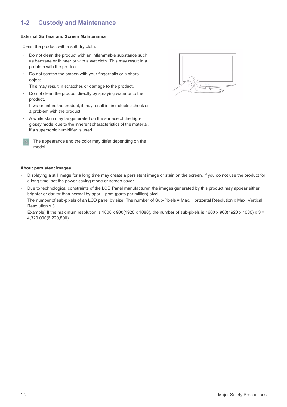 2 custody and maintenance, Custody and maintenance -2 | Samsung LS22EFVKUV-ZC User Manual | Page 4 / 43