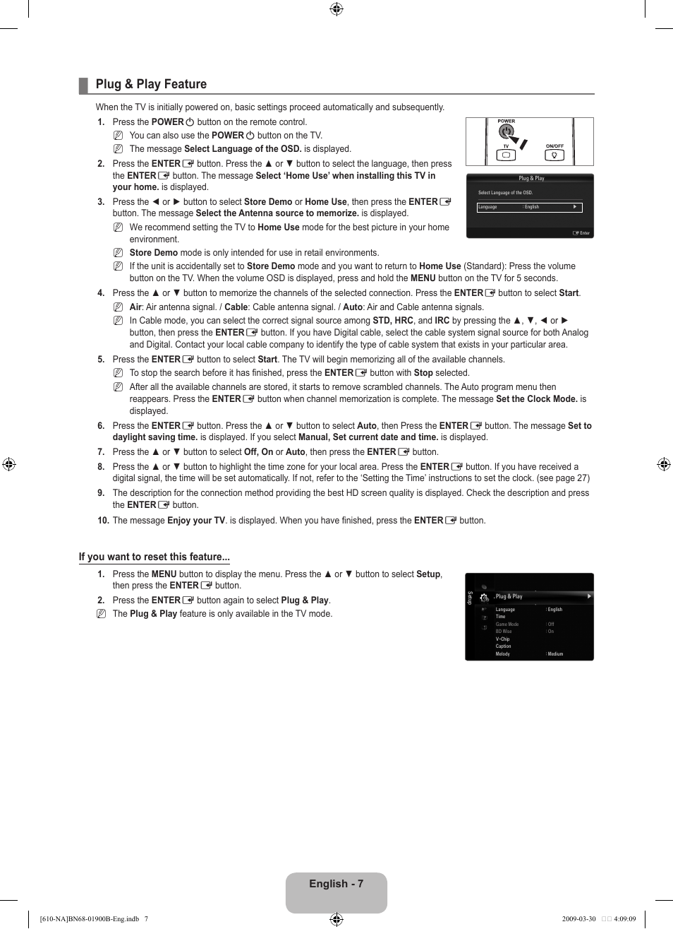 Plug & play feature | Samsung LN40B610A5FUZA User Manual | Page 9 / 131