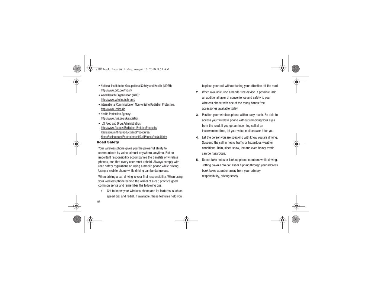 Road safety | Samsung SGH-A187ZBCATT User Manual | Page 100 / 123