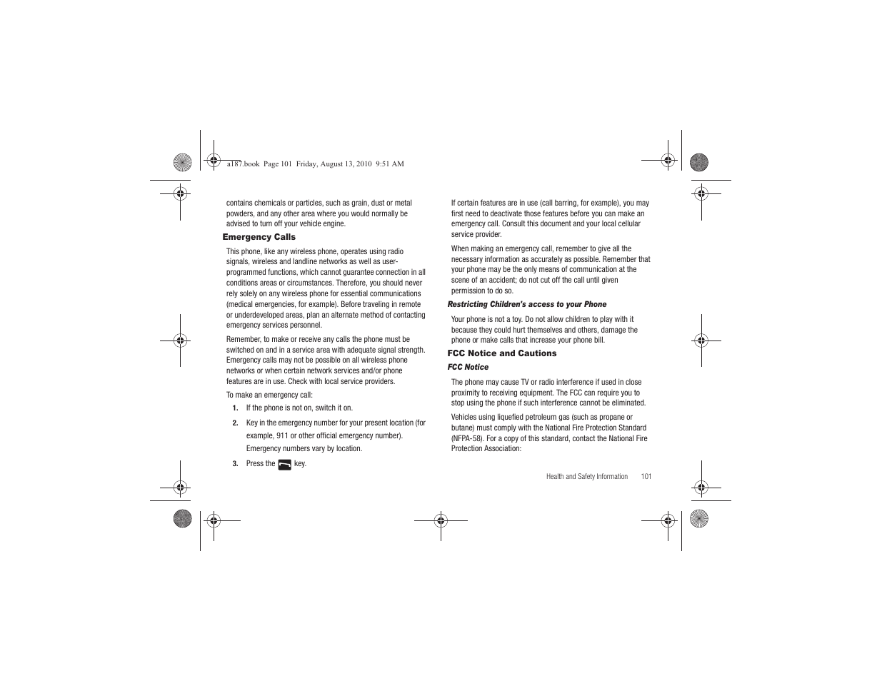 Emergency calls, Fcc notice and cautions, Emergency calls fcc notice and cautions | Samsung SGH-A187ZBCATT User Manual | Page 105 / 123