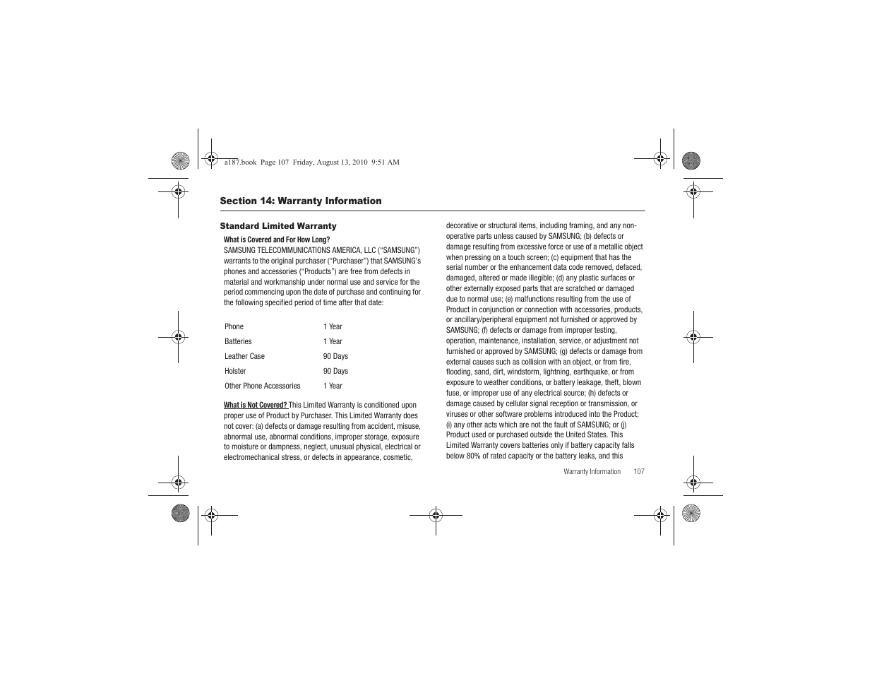 Section 14: warranty information, Standard limited warranty | Samsung SGH-A187ZBCATT User Manual | Page 111 / 123