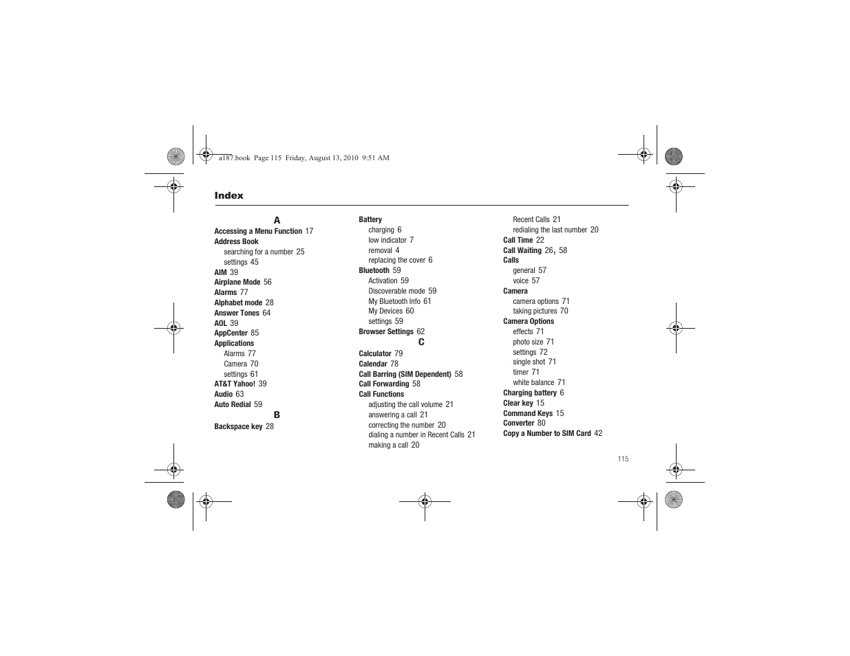 Index | Samsung SGH-A187ZBCATT User Manual | Page 119 / 123