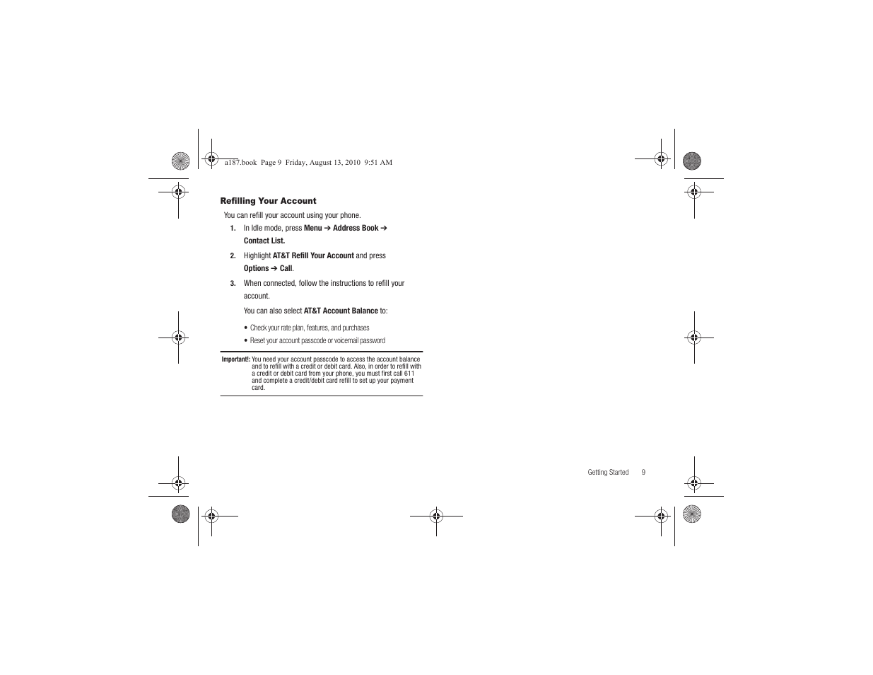 Refilling your account | Samsung SGH-A187ZBCATT User Manual | Page 13 / 123