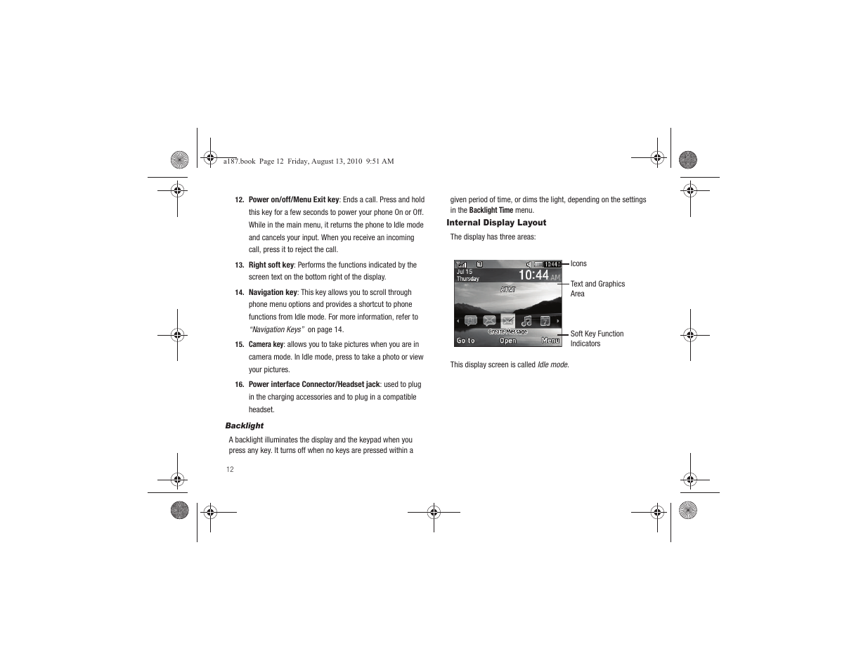 Internal display layout | Samsung SGH-A187ZBCATT User Manual | Page 16 / 123