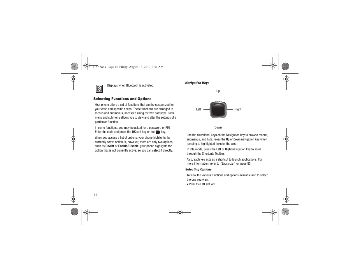 Selecting functions and options | Samsung SGH-A187ZBCATT User Manual | Page 18 / 123