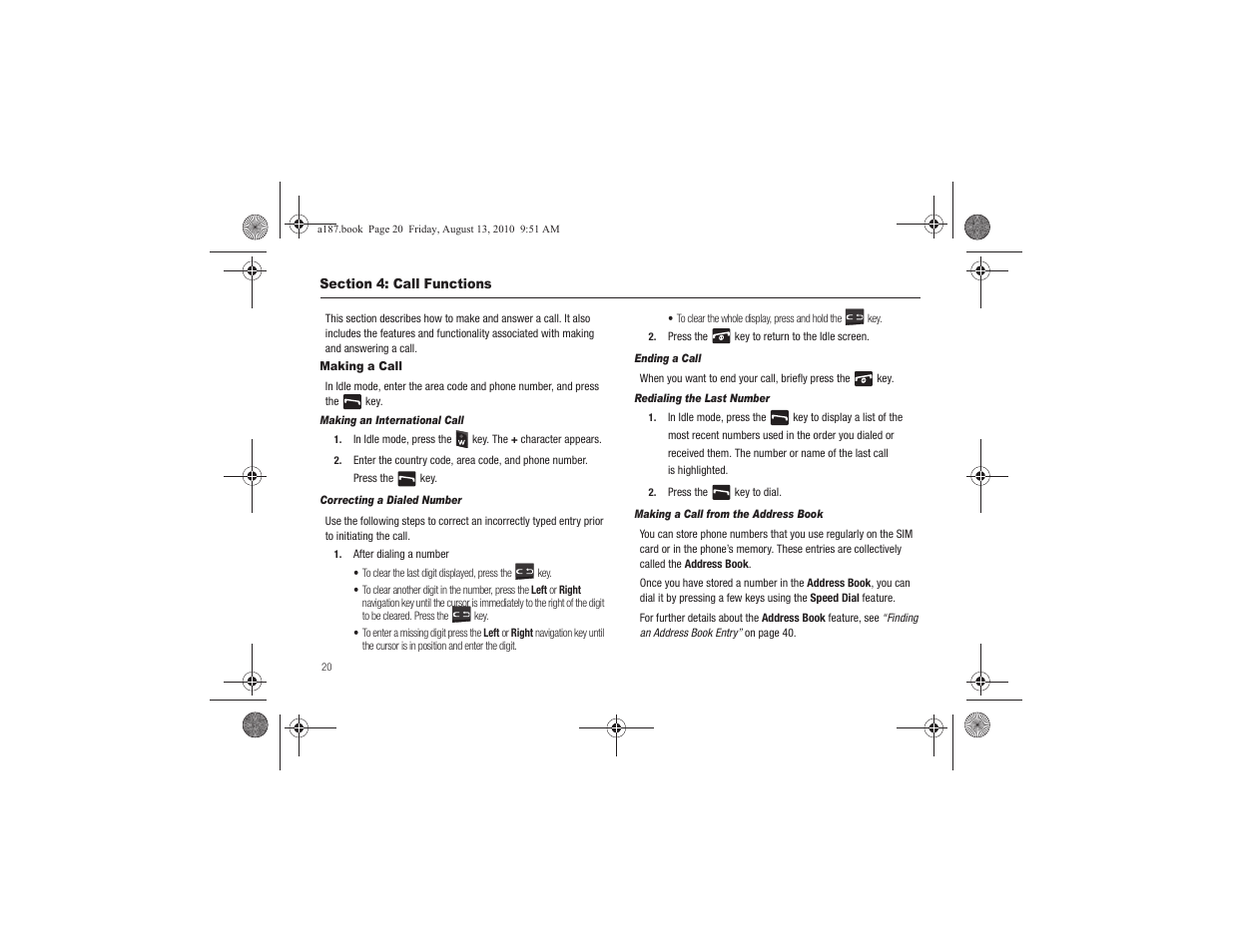 Section 4: call functions, Making a call | Samsung SGH-A187ZBCATT User Manual | Page 24 / 123