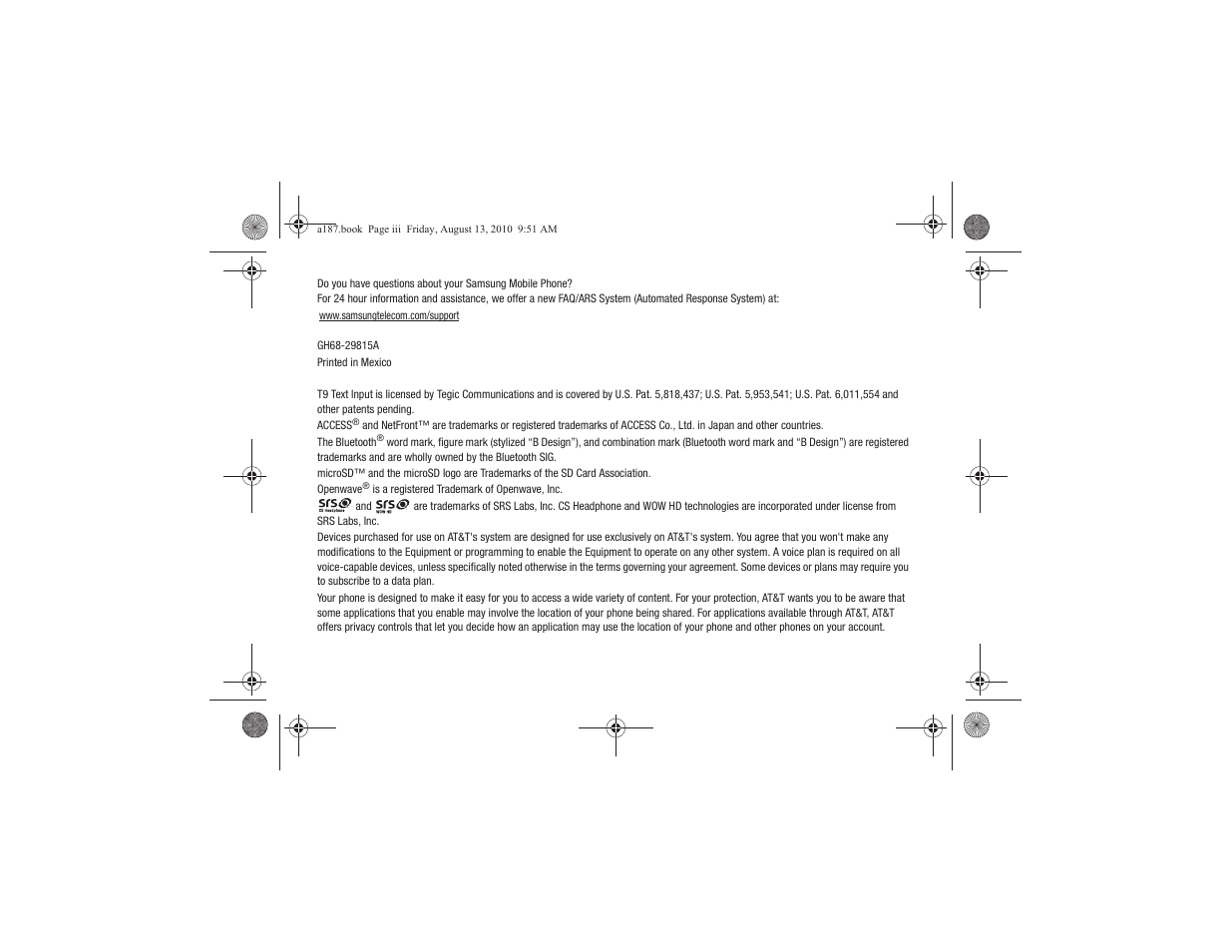 Samsung SGH-A187ZBCATT User Manual | Page 3 / 123