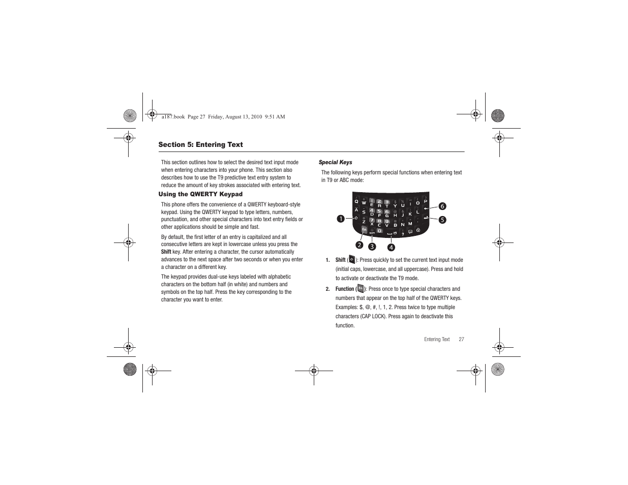 Section 5: entering text, Using the qwerty keypad | Samsung SGH-A187ZBCATT User Manual | Page 31 / 123