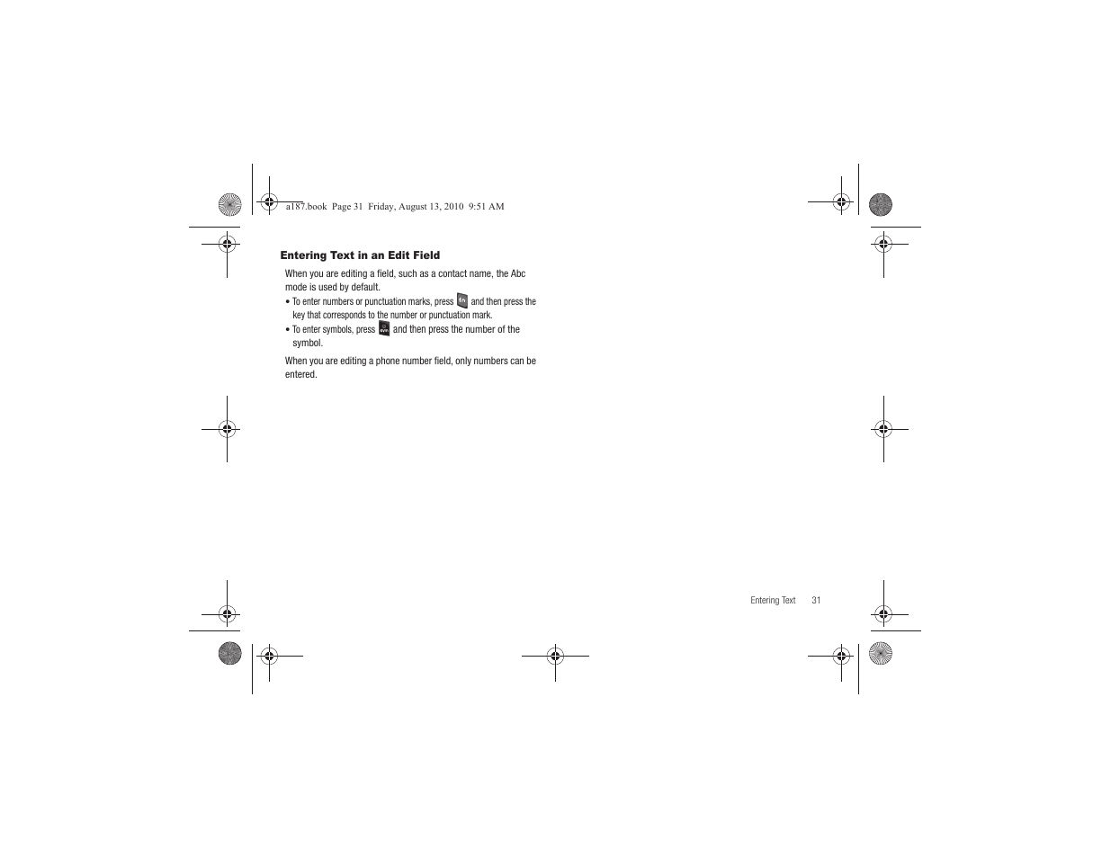 Entering text in an edit field | Samsung SGH-A187ZBCATT User Manual | Page 35 / 123