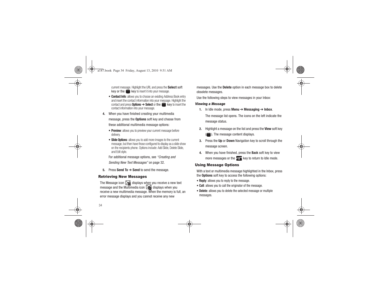 Retrieving new messages, Using message options, Retrieving new messages using message options | Samsung SGH-A187ZBCATT User Manual | Page 38 / 123