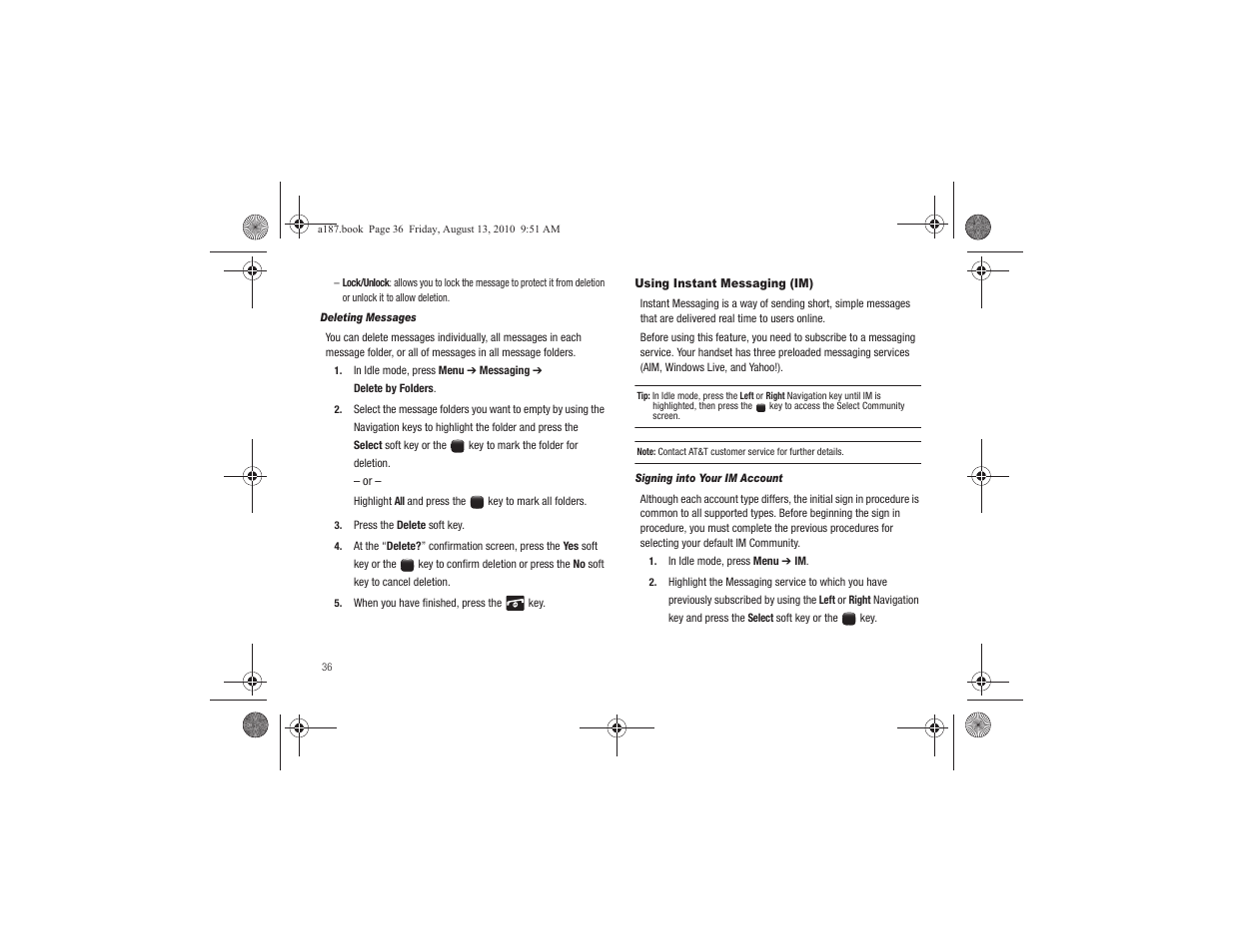 Using instant messaging (im) | Samsung SGH-A187ZBCATT User Manual | Page 40 / 123