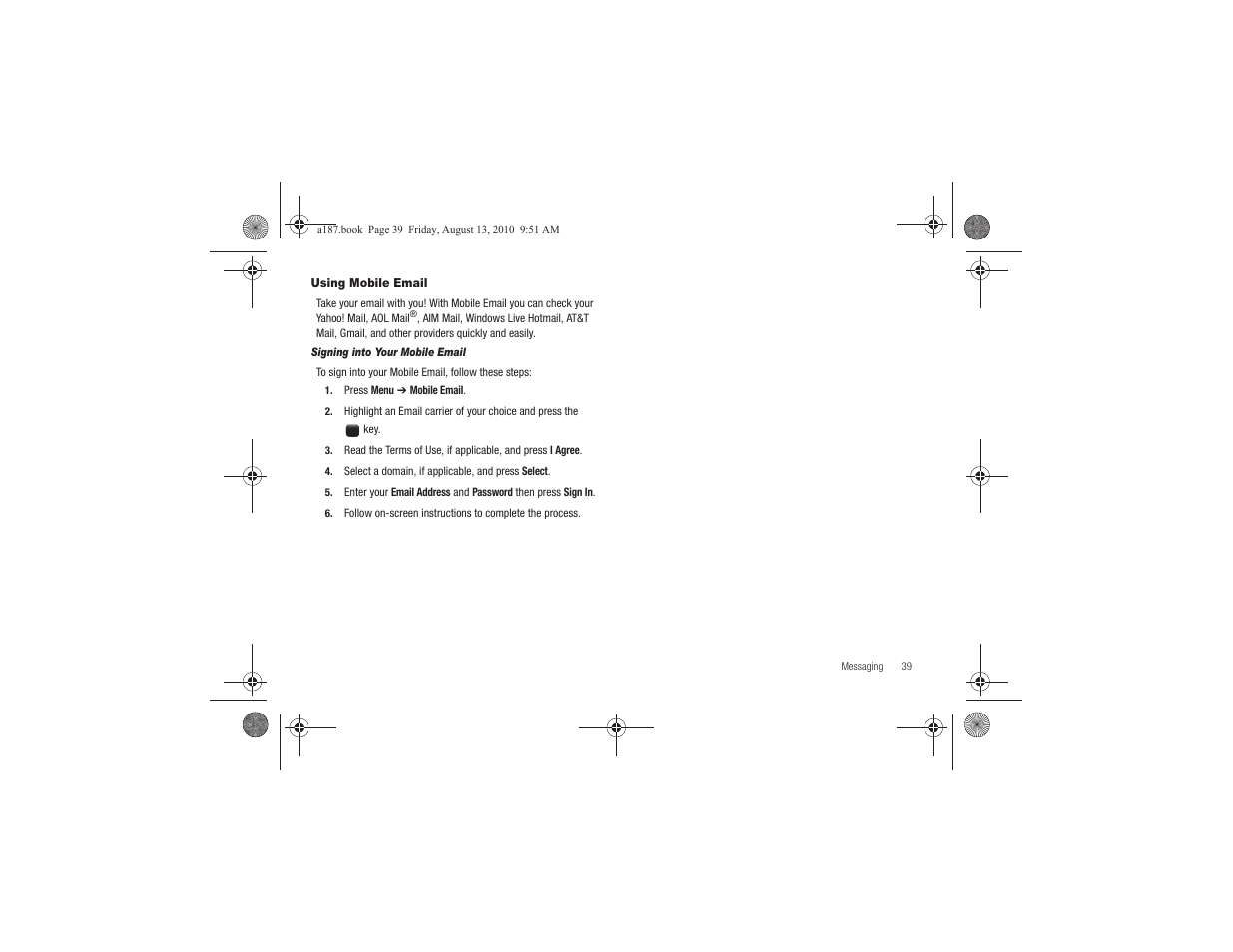 Using mobile email | Samsung SGH-A187ZBCATT User Manual | Page 43 / 123