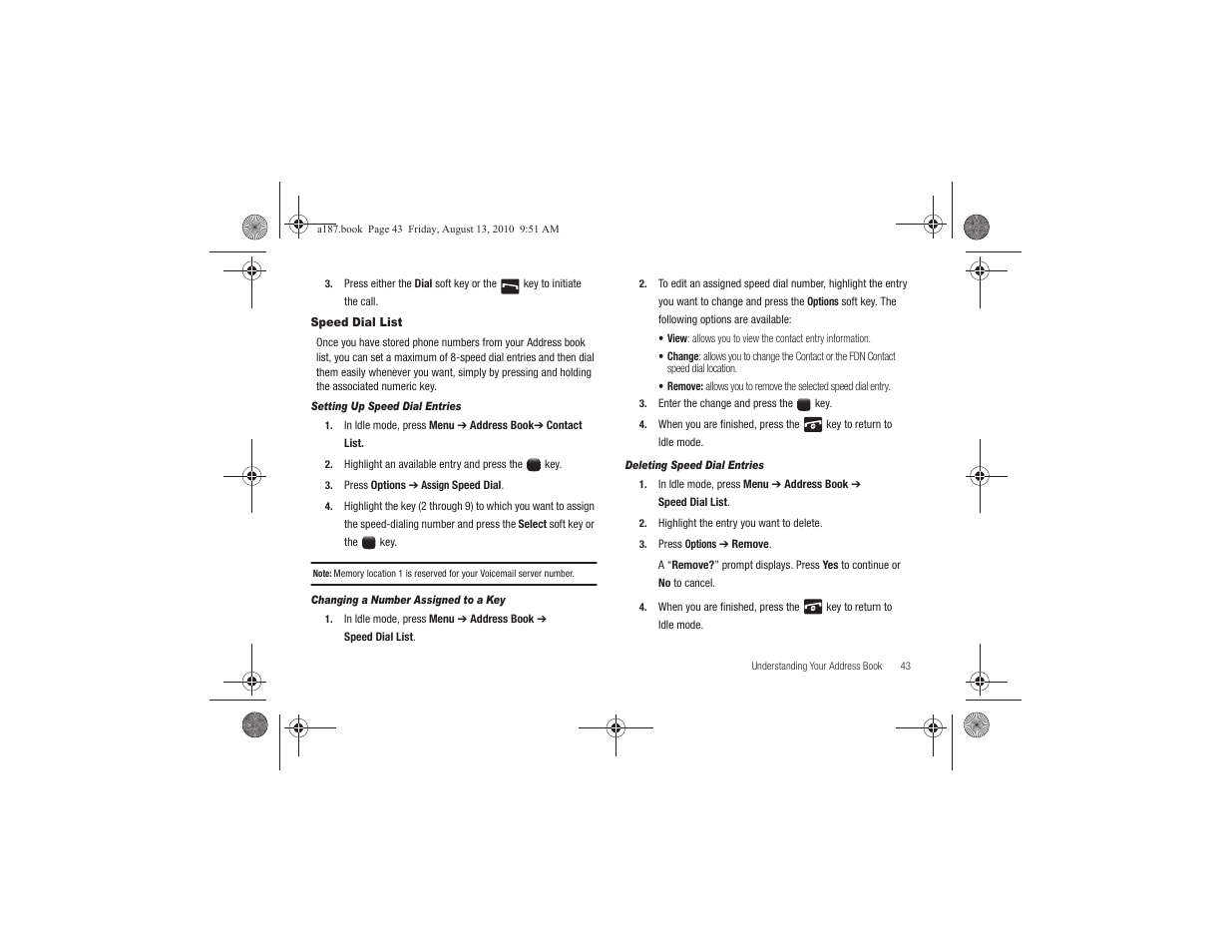 Speed dial list | Samsung SGH-A187ZBCATT User Manual | Page 47 / 123