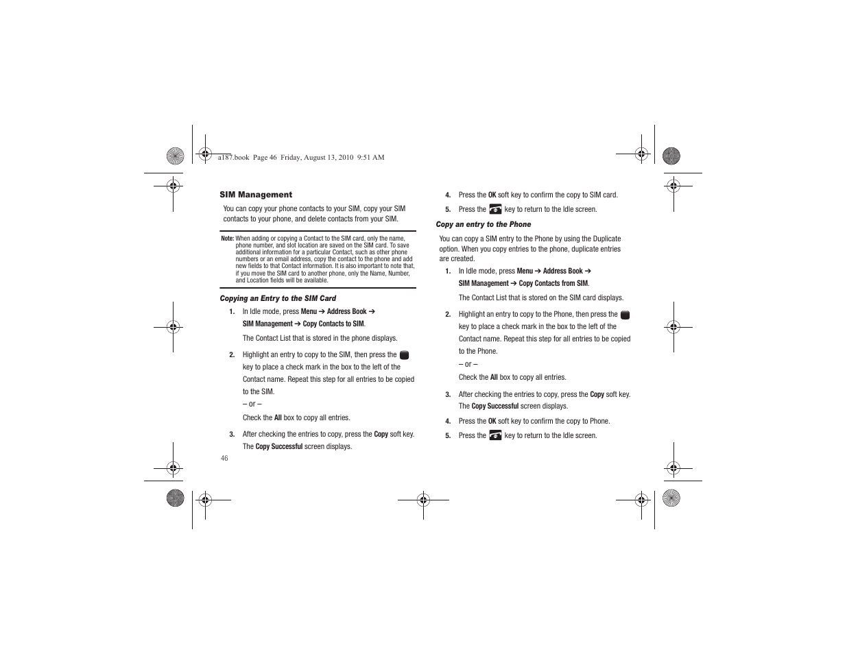 Sim management | Samsung SGH-A187ZBCATT User Manual | Page 50 / 123