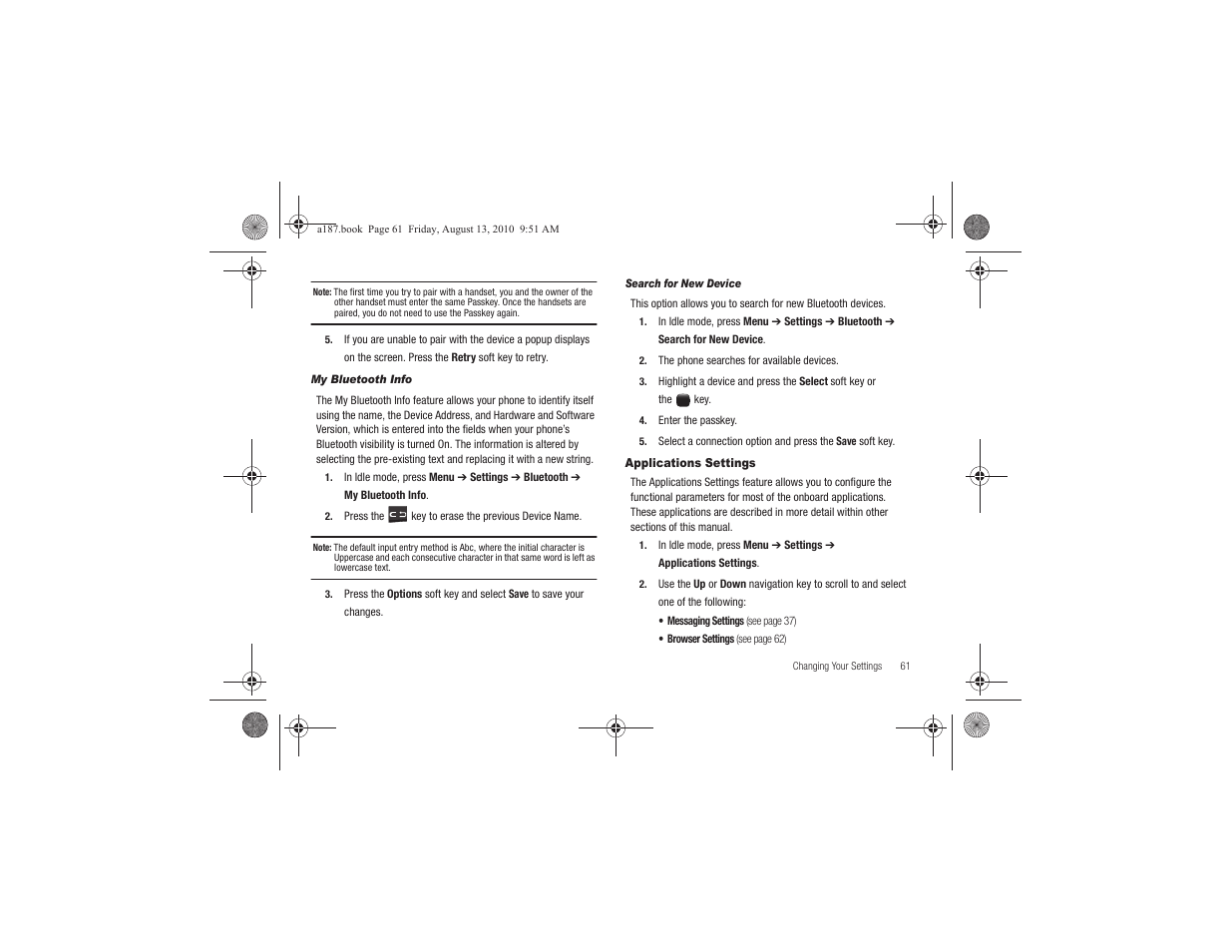 Applications settings | Samsung SGH-A187ZBCATT User Manual | Page 65 / 123
