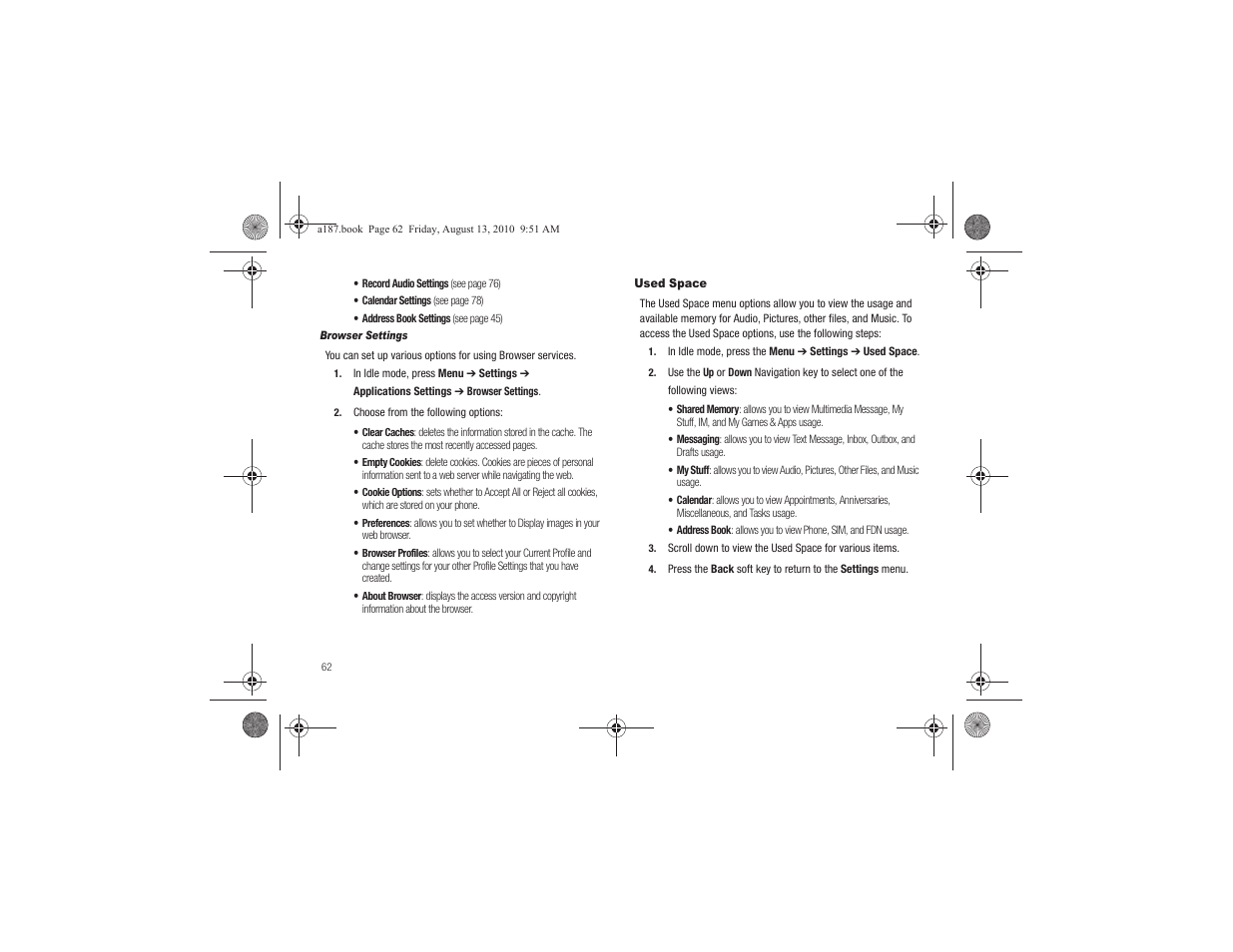 Used space | Samsung SGH-A187ZBCATT User Manual | Page 66 / 123