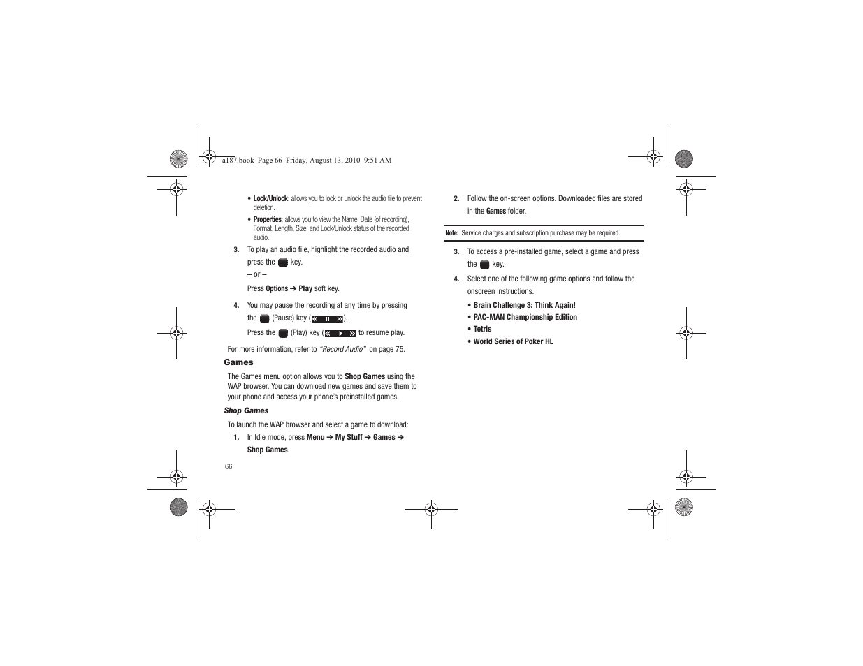 Games | Samsung SGH-A187ZBCATT User Manual | Page 70 / 123