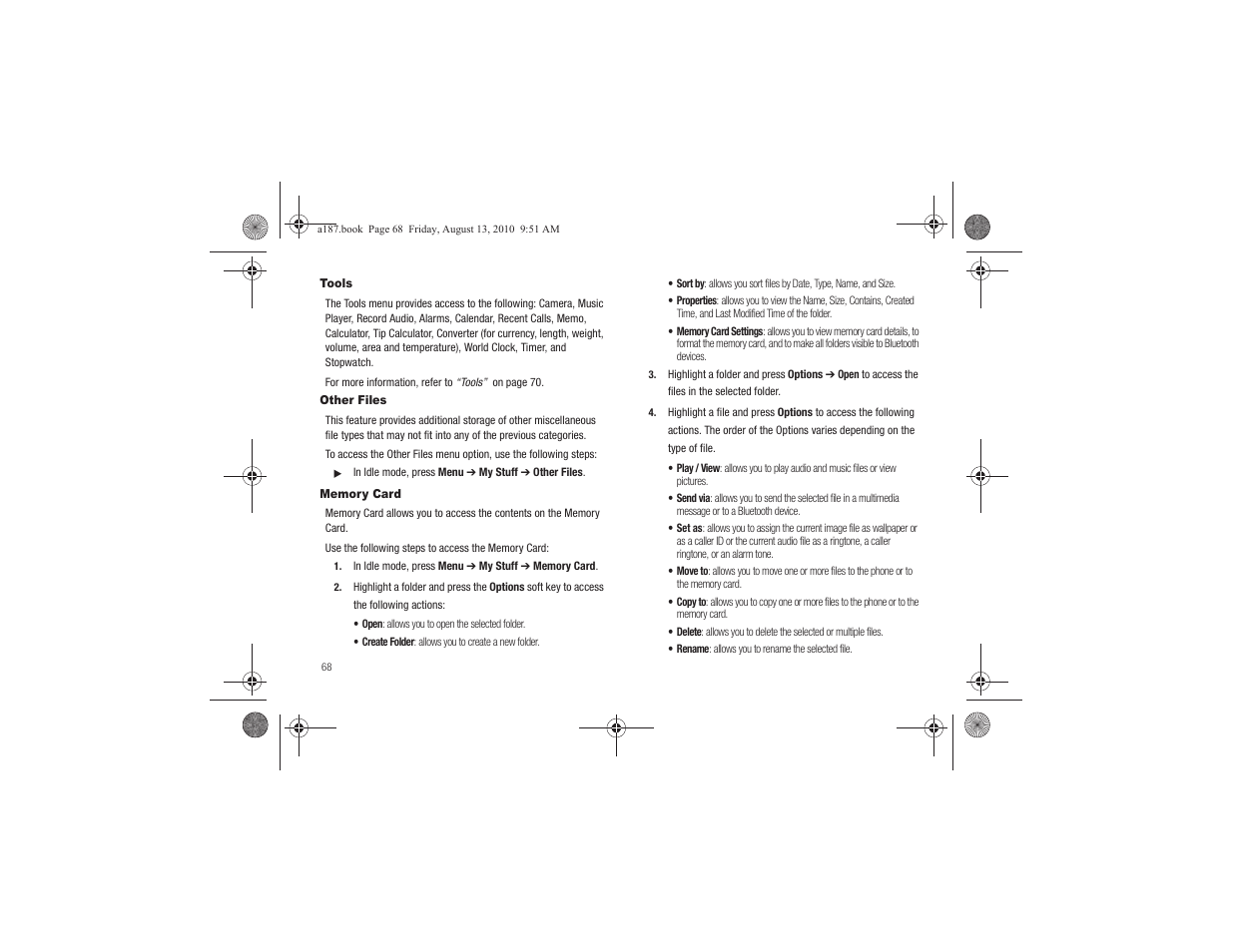 Tools, Other files, Memory card | Tools other files memory card | Samsung SGH-A187ZBCATT User Manual | Page 72 / 123