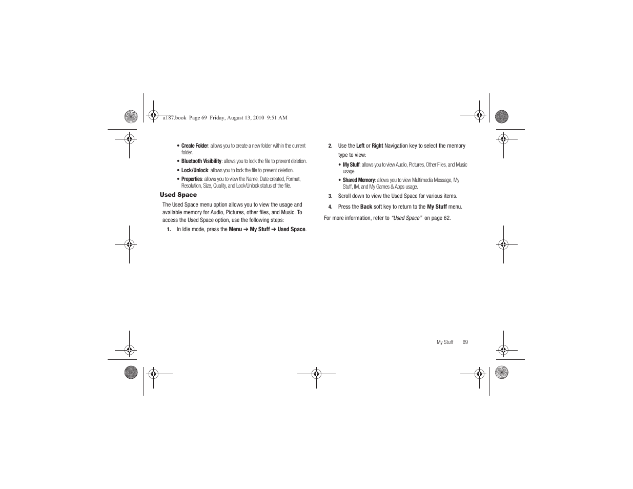 Used space | Samsung SGH-A187ZBCATT User Manual | Page 73 / 123