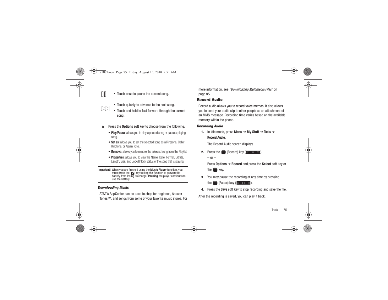 Record audio | Samsung SGH-A187ZBCATT User Manual | Page 79 / 123