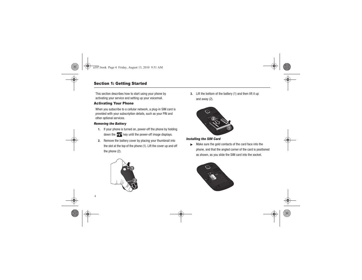 Section 1: getting started, Activating your phone | Samsung SGH-A187ZBCATT User Manual | Page 8 / 123