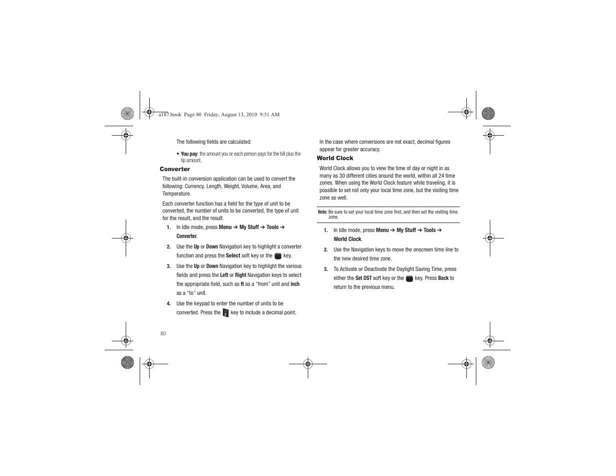 Converter, World clock, Converter world clock | Samsung SGH-A187ZBCATT User Manual | Page 84 / 123