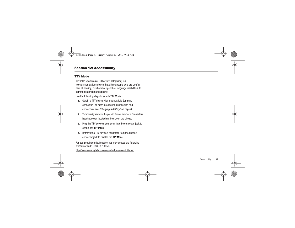 Section 12: accessibility, Tty mode | Samsung SGH-A187ZBCATT User Manual | Page 91 / 123