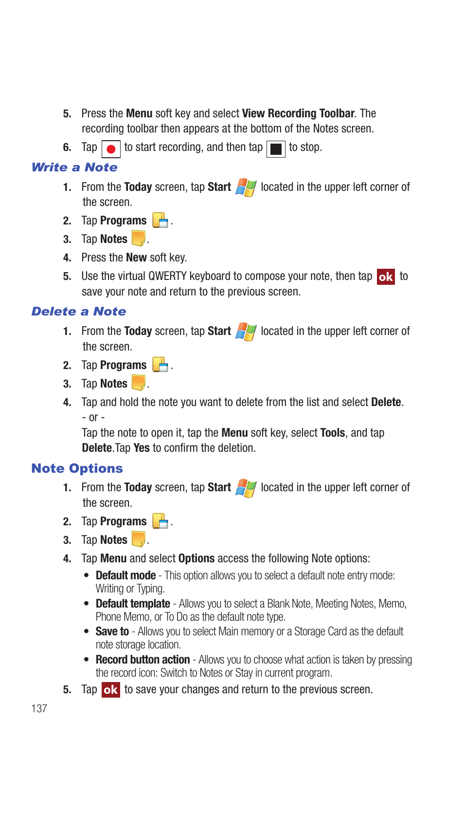 Note options | Samsung SCH-I770HAAVZW User Manual | Page 140 / 203