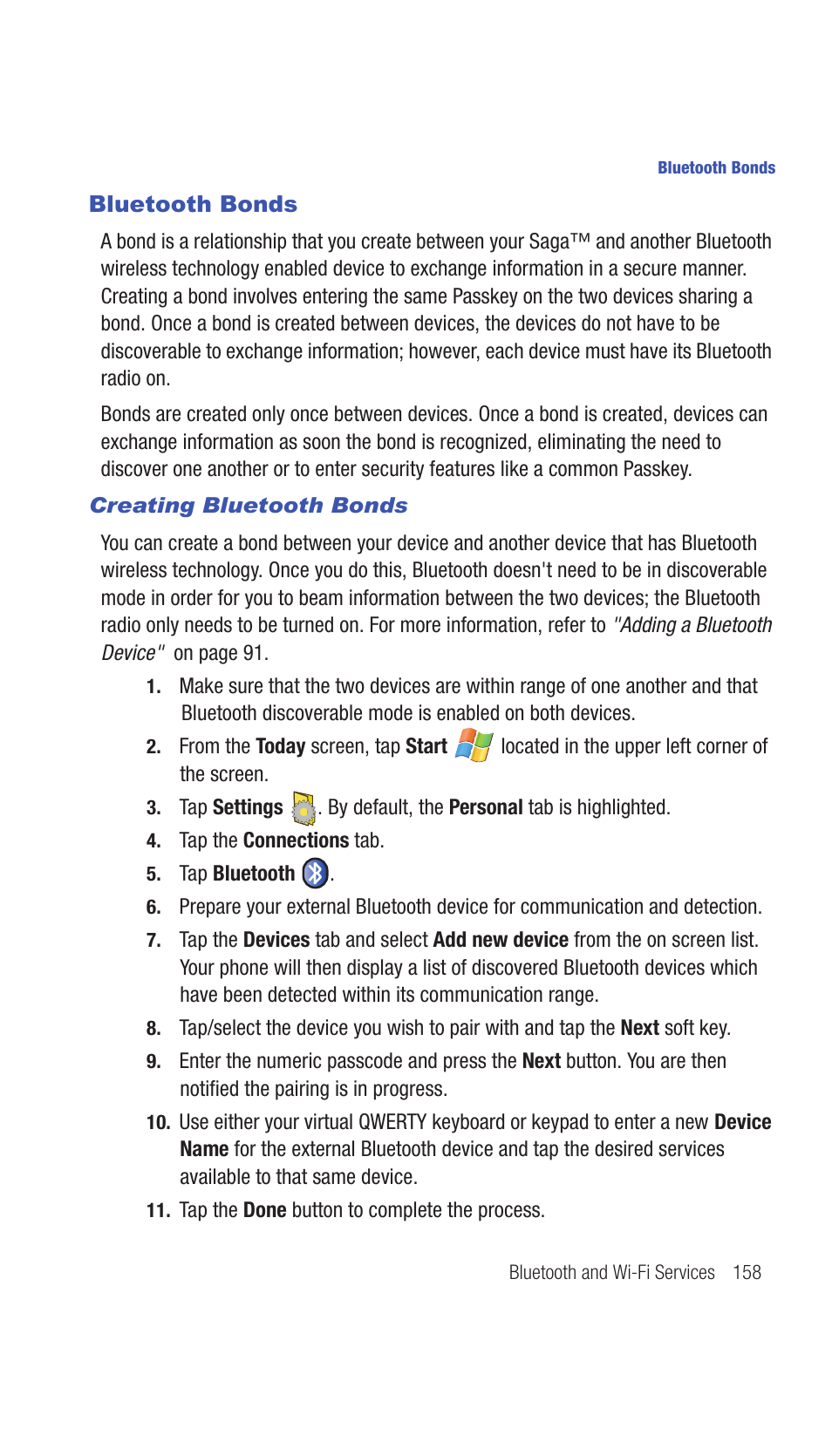 Bluetooth bonds | Samsung SCH-I770HAAVZW User Manual | Page 161 / 203