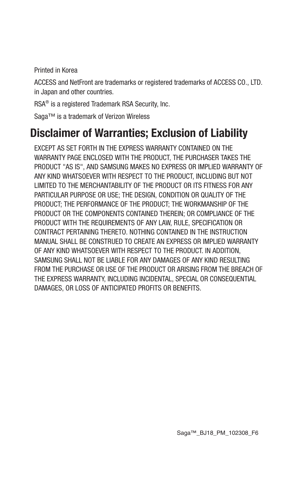 Disclaimer of warranties; exclusion of liability | Samsung SCH-I770HAAVZW User Manual | Page 3 / 203