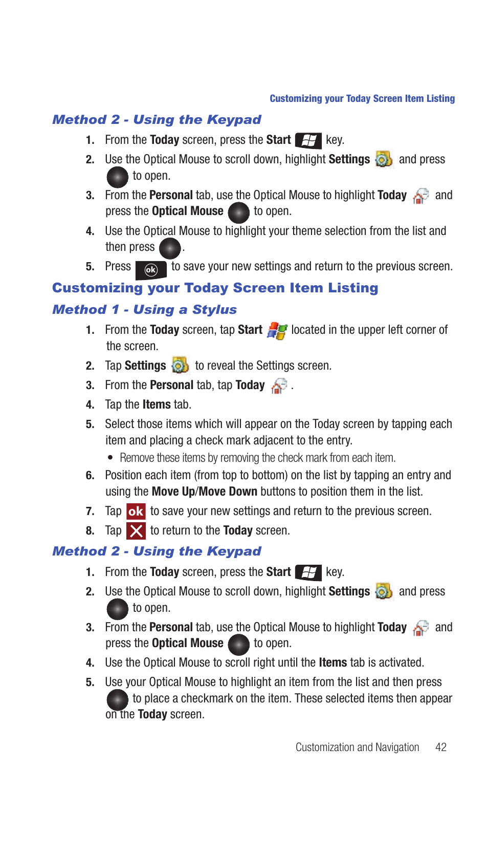 Customizing your today screen item listing | Samsung SCH-I770HAAVZW User Manual | Page 45 / 203